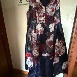 Calvin Klein Red and White Sleeveless V-Neck A-Line Dress